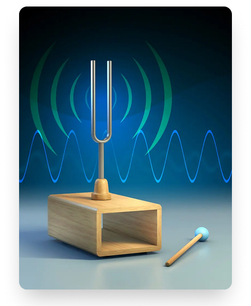 Tuning fork and sound waves representing vibration and resonance